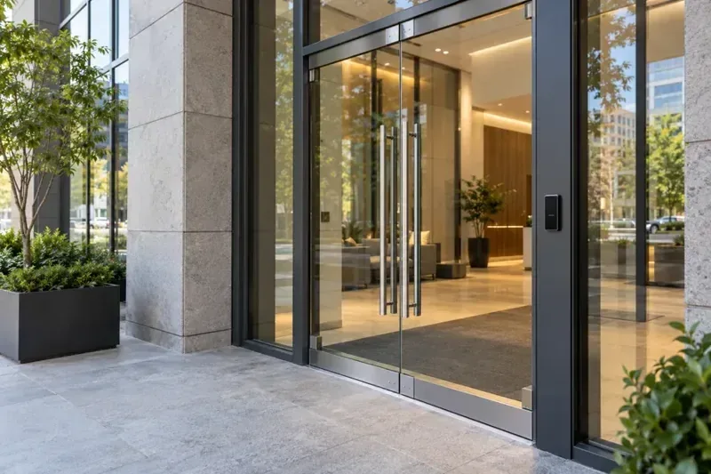 Commercial entrance with an access reader